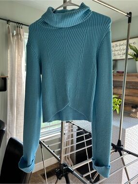 Sincerely Jules Teal Ribbed Cropped Turtleneck Sweater